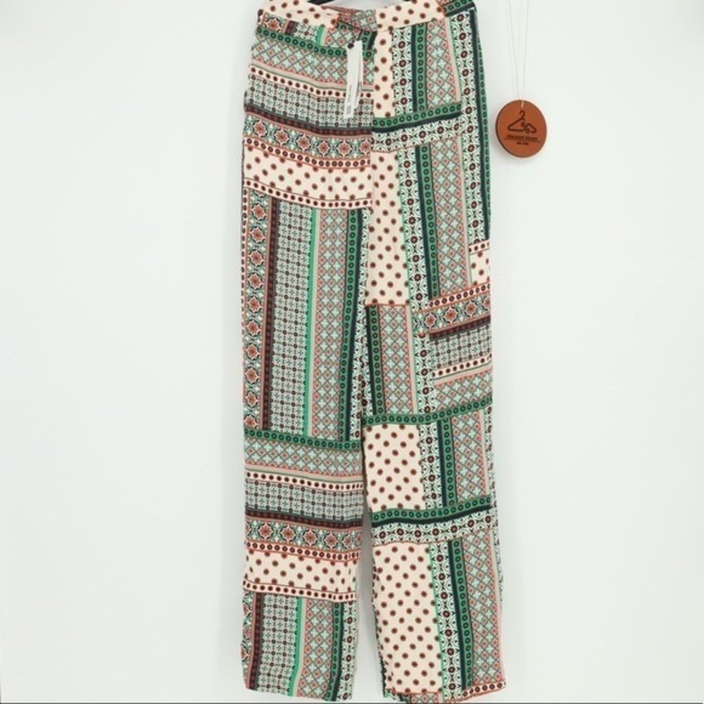 Zara Patchwork Print Wide Leg Pants Multicolor Floral Geometric XS High Waisted